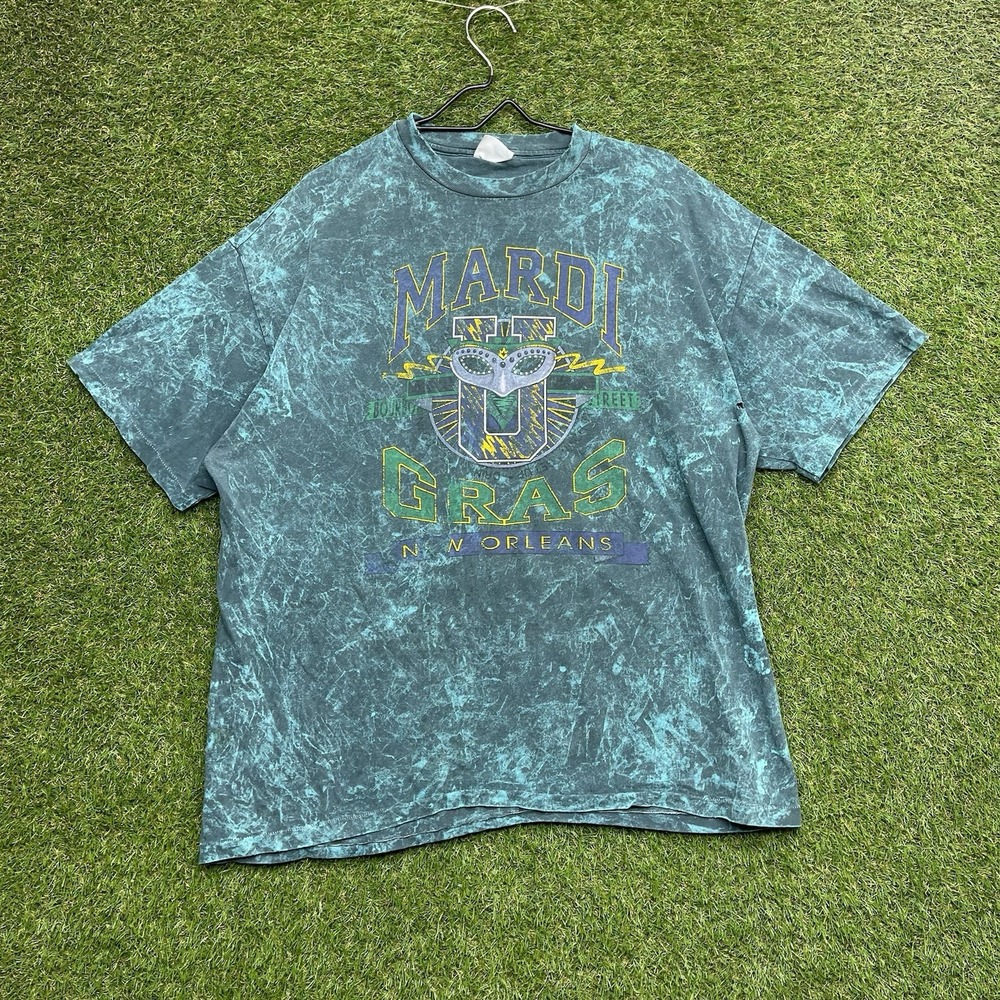Vintage New Orleans Mardi Gras Shirt Mens XL Single Stitch Tie Dye Marble 90s